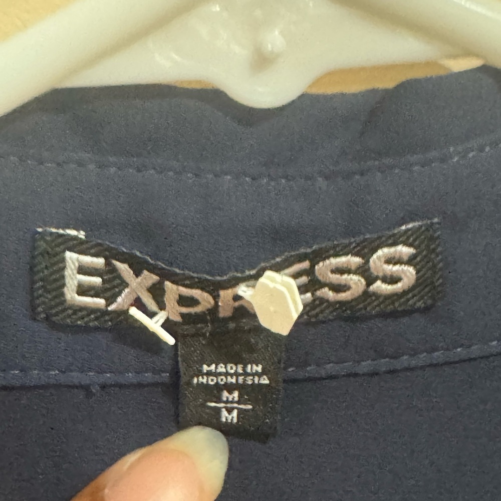 Express Women's Navy Blouse with Gold Zipper Details - Picture 10 of 13